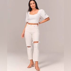 White Abercrombie High Rise Mom Jean - Size 28